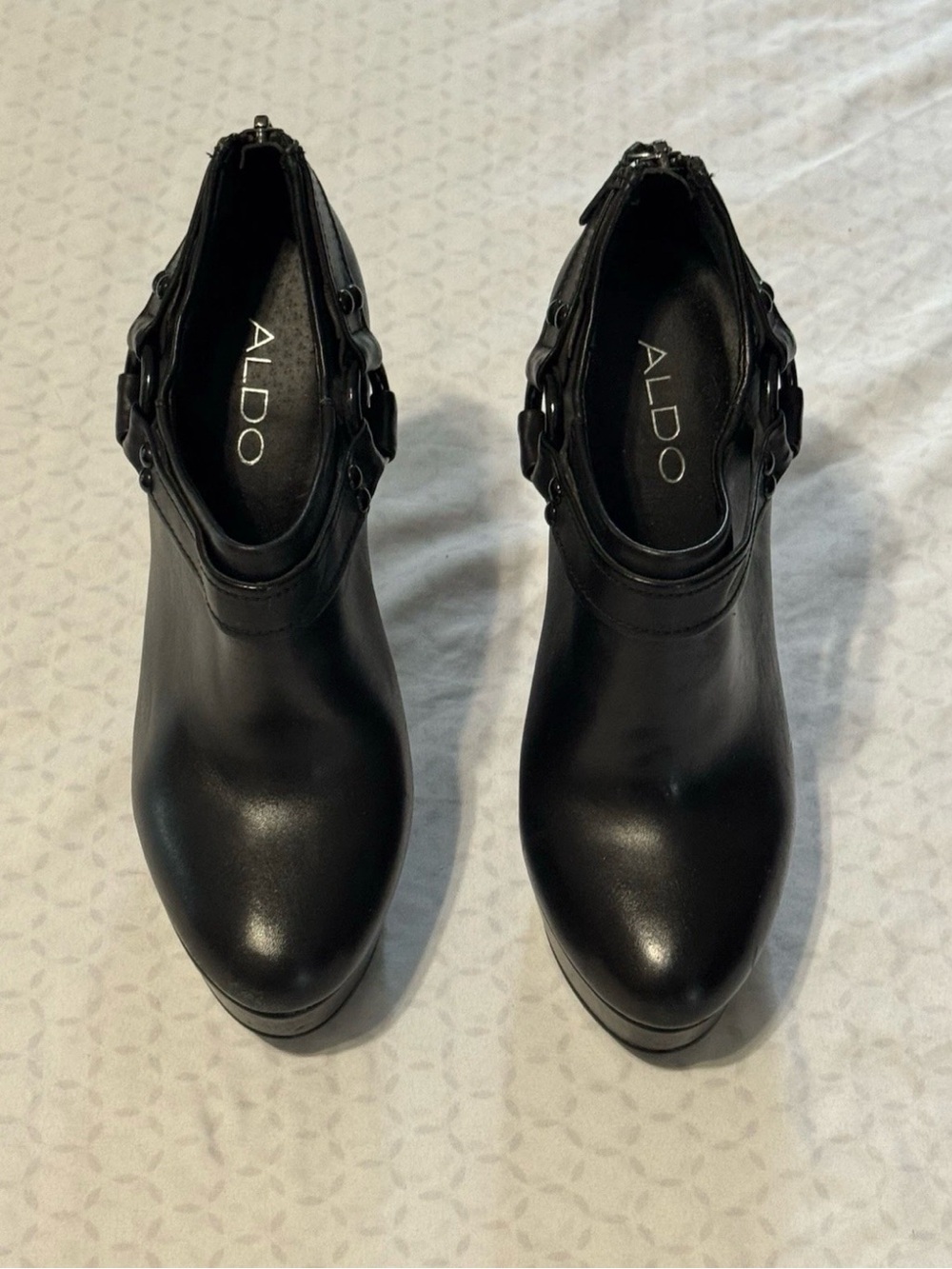 ALDO Black Leather Ankle Booties with Buckle Detail